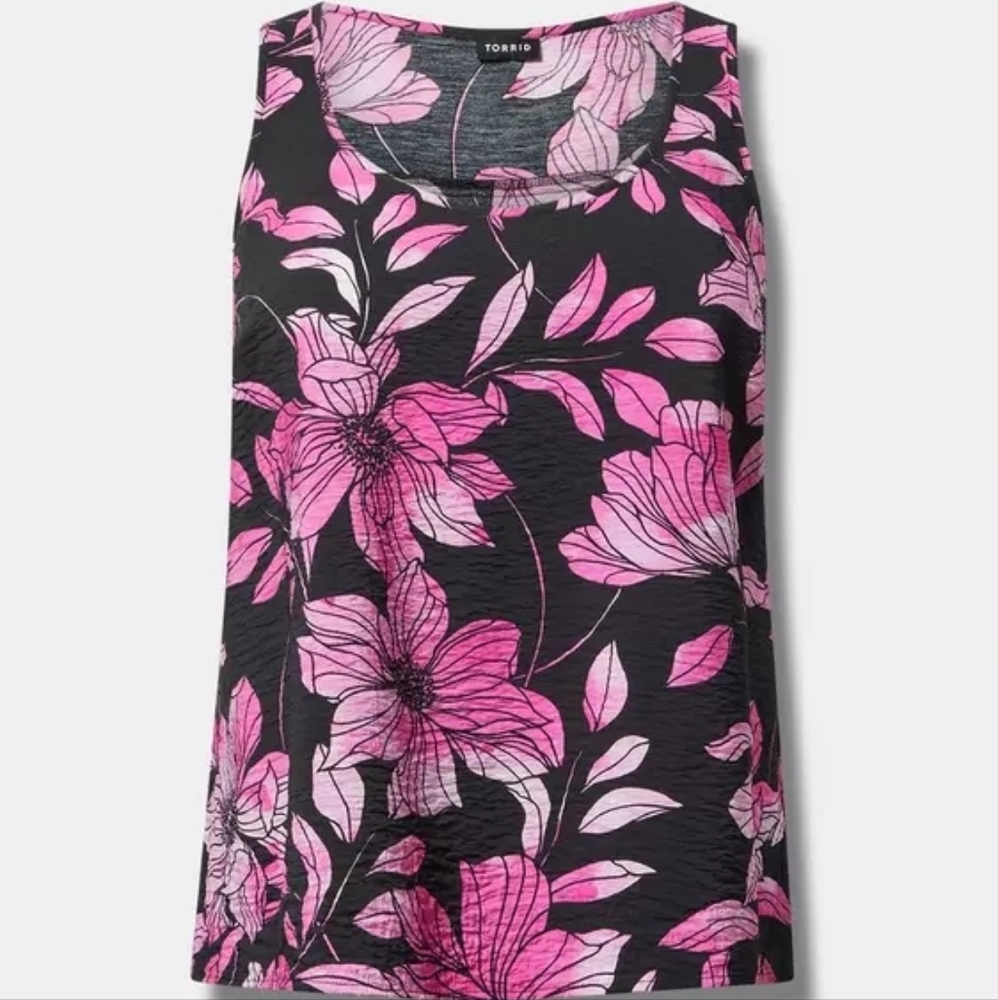 Torrid Scoop Neck Tank Black Pink Floral Sz 2 NWT